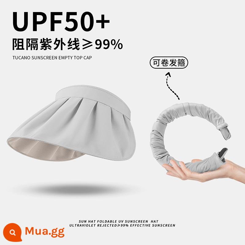 UPF50 + mũ chống nắng cho nữ đi xe đạp mùa hè mũ chống tia cực tím vành lớn vỏ sò che nắng hàng đầu rỗng tấm che nắng uv - [Mẫu dây đeo tay đa năng] Đáy bằng vải lanh màu be xám (đi kèm dây chống gió)