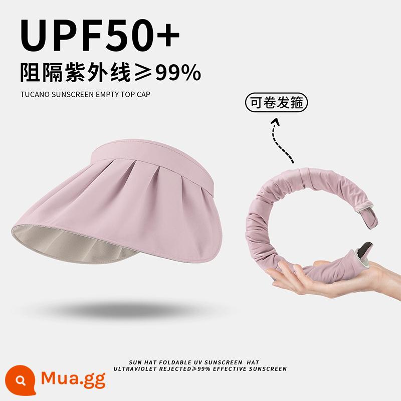 UPF50 + mũ chống nắng cho nữ đi xe đạp mùa hè mũ chống tia cực tím vành lớn vỏ sò che nắng hàng đầu rỗng tấm che nắng uv - [Mẫu dây đeo tay đa năng] Đáy màu be hồng mơ (đi kèm dây chống gió)