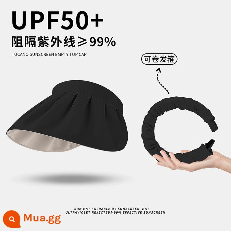 UPF50 + mũ chống nắng cho nữ đi xe đạp mùa hè mũ chống tia cực tím vành lớn vỏ sò che nắng hàng đầu rỗng tấm che nắng uv - [Mẫu đa năng gồm mũ và vòng] Đáy màu đen - be (đi kèm dây chống gió)