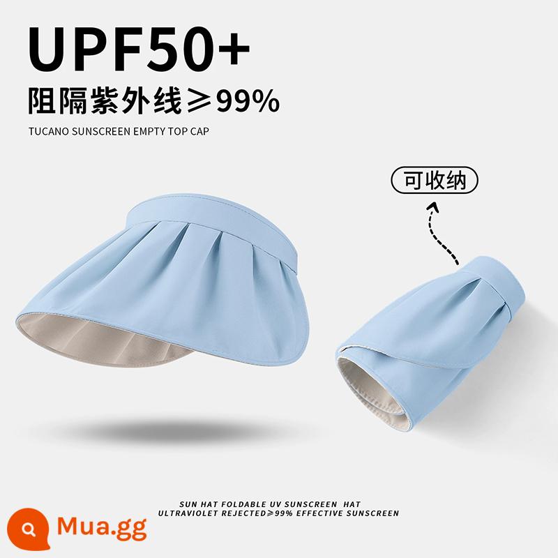 UPF50 + mũ chống nắng cho nữ đi xe đạp mùa hè mũ chống tia cực tím vành lớn vỏ sò che nắng hàng đầu rỗng tấm che nắng uv - [Mẫu lưu trữ có thể điều chỉnh] đáy màu xanh da trời (đi kèm dây chống gió)