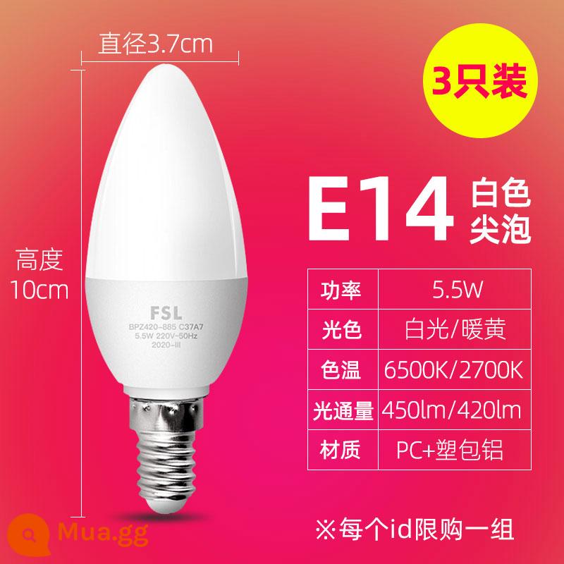 Phật Sơn Chiếu Sáng Bóng Đèn LED E27e14 Kích Thước Vít Đèn Chùm Đèn Hộ Gia Đình Siêu Sáng Tiết Kiệm Năng Lượng Đầu Bong Bóng Nến Bong Bóng - [Giá dùng thử 3 gói] Vít bong bóng đầu trắng 5,5W-E14