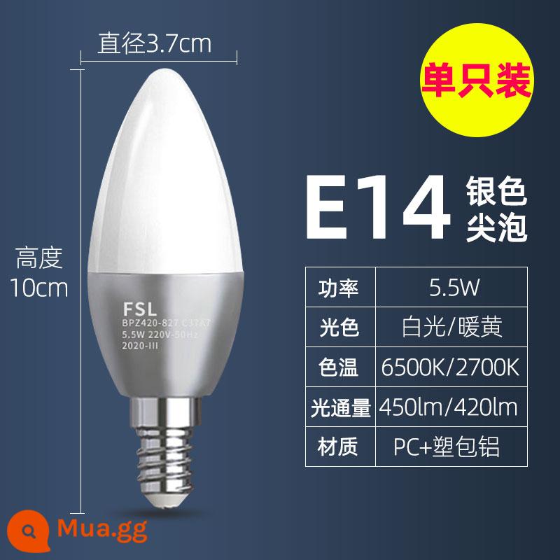 Phật Sơn Chiếu Sáng Bóng Đèn LED E27e14 Kích Thước Vít Đèn Chùm Đèn Hộ Gia Đình Siêu Sáng Tiết Kiệm Năng Lượng Đầu Bong Bóng Nến Bong Bóng - [Gói đơn] Bong bóng đầu bạc 5,5W-Cổng vít E14