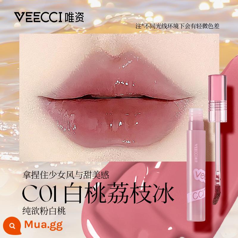 veecci chỉ gương nước bóng son môi son bóng son bóng giá cả phải chăng đồng bằng sinh viên son môi dưỡng ẩm mùa thu đông đích thực - C01 Đá Vải Đào Trắng