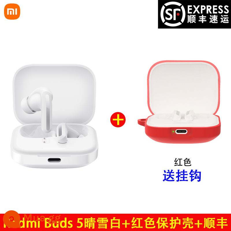 Tai nghe Bluetooth không dây bán trong tai Xiaomi Redmi Buds 5 giảm tiếng ồn thể thao chạy hai tai - Redmi Buds 5 Sunny White + Vỏ bảo vệ màu đỏ + SF Express