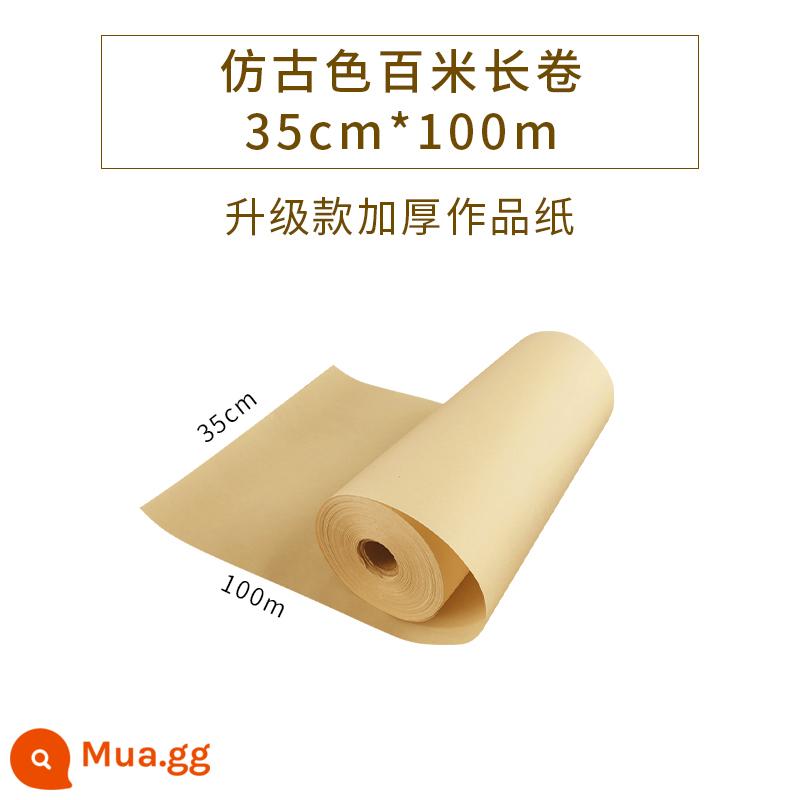 Dày 100 mét giấy Xuân cổ cuộn dài 100 mét bánh tráng sống màu vàng nửa nướng nửa chín Tranh Trung Quốc vẽ tranh tỉ mỉ cọ thư pháp thực hành thư pháp tác phẩm đặc biệt thô cuộn giấy luyện Xuân nửa chín - Màu cổ dày [35cm*100m] tặng kèm dao rọc giấy khi mua