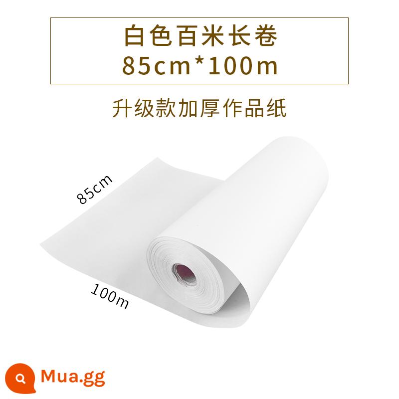 Dày 100 mét giấy Xuân cổ cuộn dài 100 mét bánh tráng sống màu vàng nửa nướng nửa chín Tranh Trung Quốc vẽ tranh tỉ mỉ cọ thư pháp thực hành thư pháp tác phẩm đặc biệt thô cuộn giấy luyện Xuân nửa chín - Màu trắng dày (85cm*100m) tặng kèm dao rọc giấy khi mua