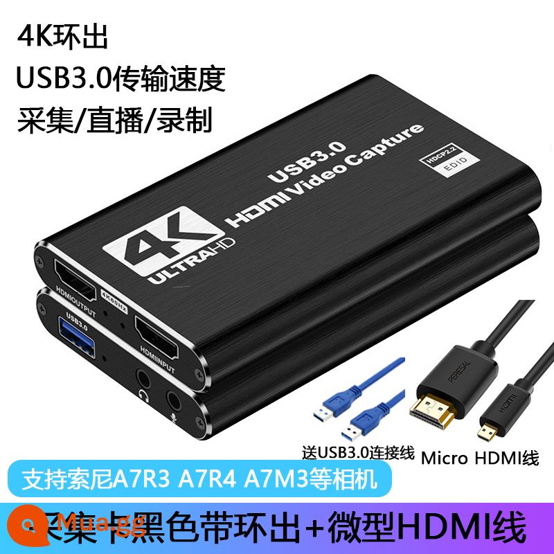 Thẻ quay video 4K HD HDMI phù hợp với EOS Canon R6 M50 M6 máy tính ghi hình máy ảnh thế hệ thứ hai phát sóng trực tiếp - Card ghi HDMI 4K có cổng HDMI màu đen +Cáp Micro HDMI 0,3 mét