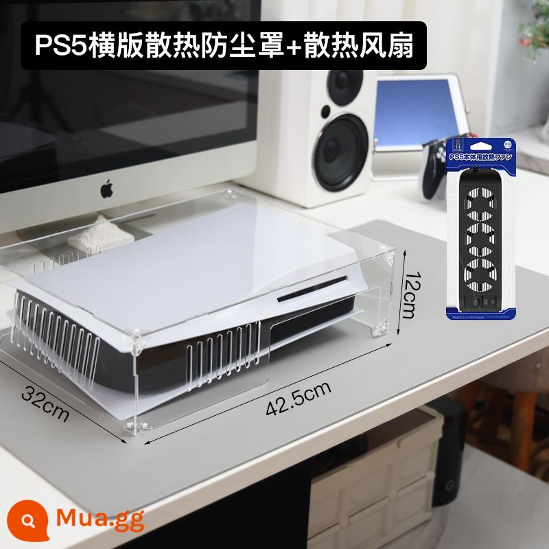 Vỏ Sony PS5 Máy Chủ Bụi Phụ Kiện Trò Chơi Vỏ Acrylic Tay Cầm Giường Túi Làm Mát Vỏ Bảo Vệ NS - [Gói Tản Nhiệt] Tấm Che Bụi Tản Nhiệt PS5 Nằm Ngang + Quạt Tản Nhiệt