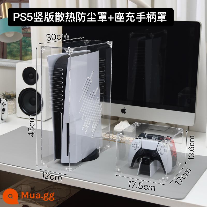 Vỏ Sony PS5 Máy Chủ Bụi Phụ Kiện Trò Chơi Vỏ Acrylic Tay Cầm Giường Túi Làm Mát Vỏ Bảo Vệ NS - [Gói làm mát] Tấm che bụi làm mát PS5 dọc + tấm che tay cầm