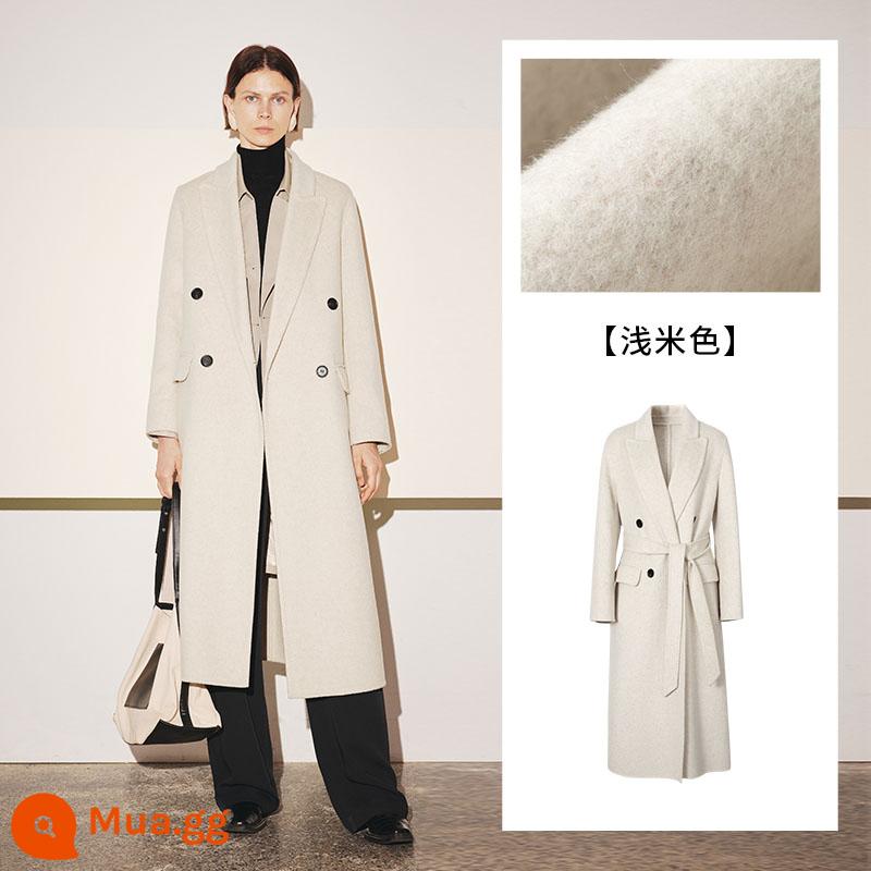 MM Mai Meng 2023 Mùa Thu Đông Đen Xám Len Cashmere 2 Mặt Áo Khoác Len Nữ 5E9972761 - Mousse White-Light Beige Long Version 5E9972763-Pre-sale 11.6 viên