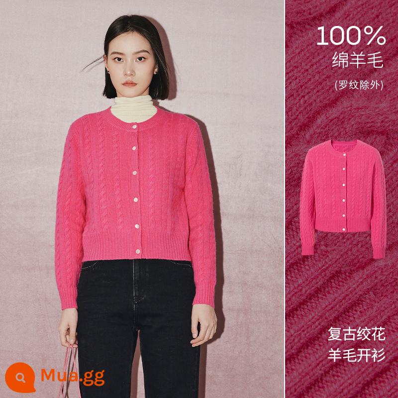 MM Maimen trung tâm mua sắm cùng kiểu 23 mùa xuân len hoa hồng đỏ cổ tròn ngắn dệt kim cardigan nữ 5DC130101 - Màu đỏ hồng (áo cardigan) 5DC130101