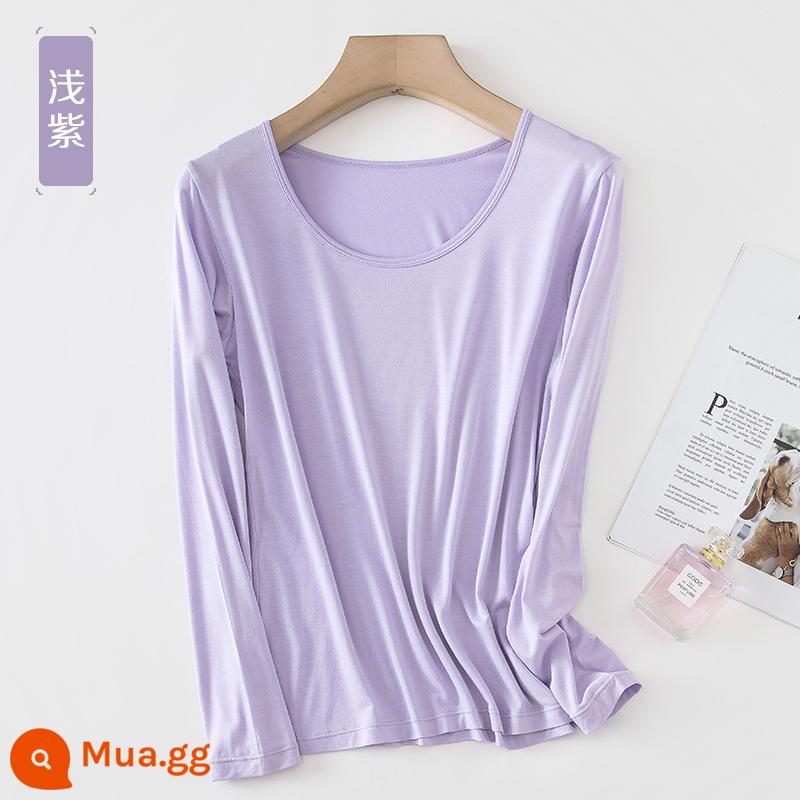 Áo sơ mi dưới phương thức phụ nữ mỏng manh -áo lót t -shirt đồ lót đơn của quần áo mùa thu mặc một chiếc áo sơ mi cổ tròn - Phần mỏng màu tím nhạt