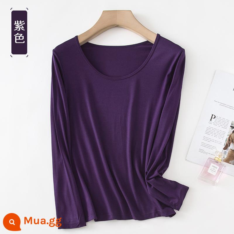 Áo sơ mi dưới phương thức phụ nữ mỏng manh -áo lót t -shirt đồ lót đơn của quần áo mùa thu mặc một chiếc áo sơ mi cổ tròn - Phần mỏng màu tím