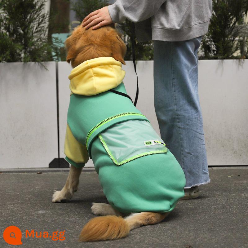 Quần áo cho chó thu đông chó tha mồi vàng chó lớn cỡ trung thú cưng Border collie chó lớn Labrador chó quý tộc khổng lồ mùa đông bốn chân - Áo nỉ túi hai chân màu xanh lá cây, nhung, vải thun co giãn