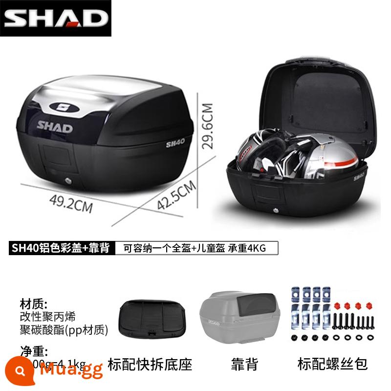 cốp xe shad 39/48/33BMWC400GTPCX160TR300 cốp xe máy Fosha 350 - (Tặng lót) Hộp đuôi vỏ nhôm màu SH40 + tựa lưng + đế tháo nhanh