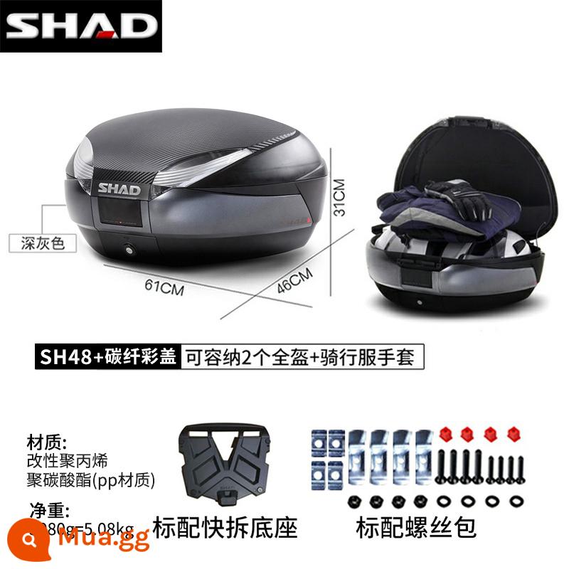 cốp xe shad 39/48/33BMWC400GTPCX160TR300 cốp xe máy Fosha 350 - (Có lớp lót miễn phí) Hộp đuôi SH48 màu xám đen + ốp màu sợi carbon + đế tháo nhanh