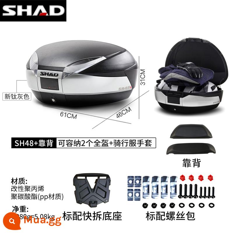 cốp xe shad 39/48/33BMWC400GTPCX160TR300 cốp xe máy Fosha 350 - (Tặng lót) Hộp đuôi màu xám titan SH48 + tựa lưng + đế tháo nhanh