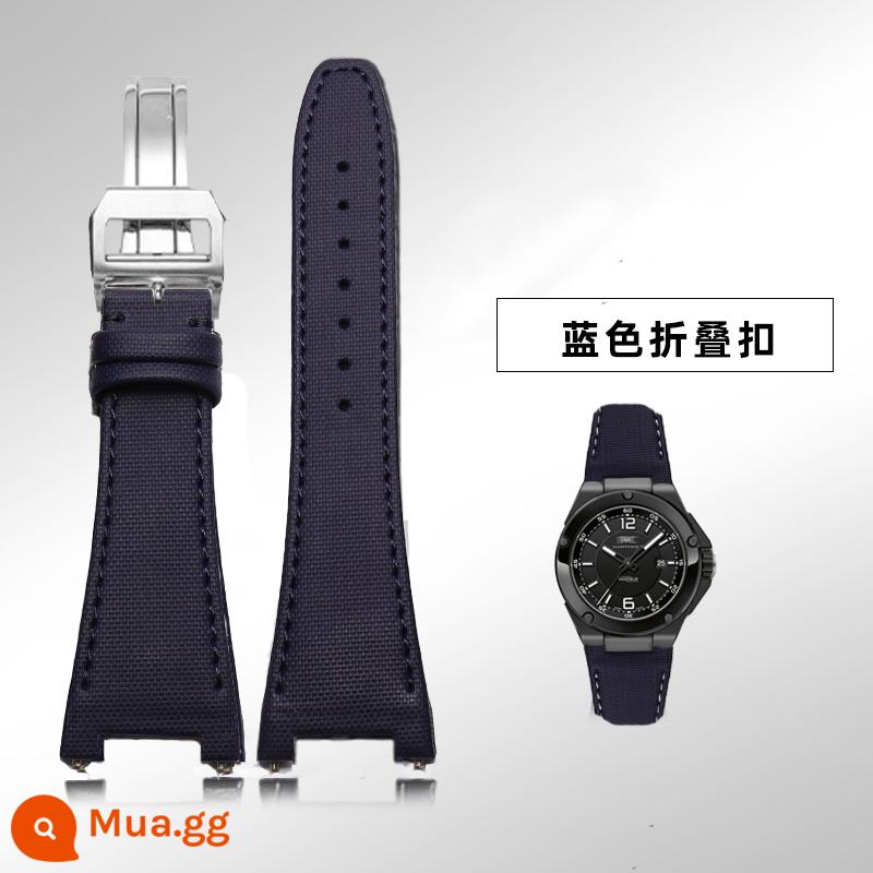 Dây da kỹ sư thay thế IWC nam IW500501/IW378507 giao diện lõm Dây đeo tùy chỉnh IWC - Khóa gấp nylon màu xanh bạc