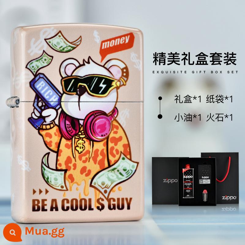 Bật lửa zippo chính hãng zoop rich bear chính hãng chính hãng kho báu quà tặng ngày lễ tình nhân cho bạn trai - Rich Bear-Vàng (Bộ hộp quà)