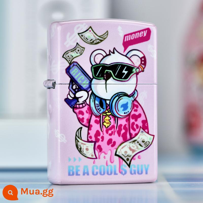 Bật lửa zippo chính hãng zoop rich bear chính hãng chính hãng kho báu quà tặng ngày lễ tình nhân cho bạn trai - Rich Bear-Hồng (máy đơn không chứa dầu)