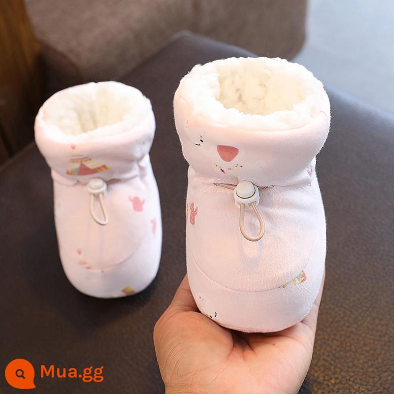 Giày Cho Bé Mùa Thu Đông Ấm Áp Dày Plus Nhung Đế Mềm 0-12 Tháng Trẻ Sơ Sinh Giày Cotton Không Rơi Trăng Tròn giày Cho Bé - con voi màu hồng