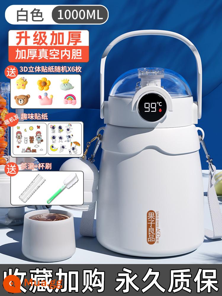 Cúp bụng lớn Cúp cách nhiệt Cup Girl Cup 2022 Trẻ em mới cách nhiệt Nước Cúp nước nam Kettles Kettles Công suất lớn - Model nâng cấp - màu trắng 1.0L [Chất lượng Đức ~ lớp lót chân không, dày và chống rơi