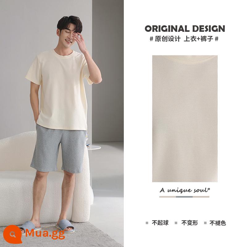 Bộ đồ ngủ nam mùa hè bằng cotton nguyên chất mỏng, quần short ngắn tay có thể mặc bên ngoài, bộ đồ giải trí cộng với kích thước quần áo mặc ở nhà thoáng mát cho nam - CH-8231 (kiểu 100% cotton)