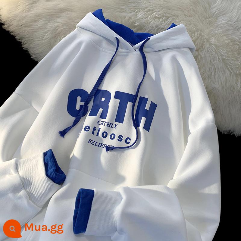 Giả Hai Mảnh Nặng Hoodie Nam Thu Đông Mỹ Triều Thương Hiệu Plus Nhung Dày Oversize Áo Khoác Cặp Đôi - Trắng