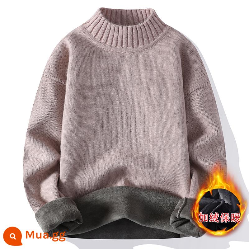 Áo len cashmere nam mùa thu đông cổ rộng nửa cao ấm áp đơn giản cộng với áo sơ mi đáy dệt kim dày nhung - 5201 tinh bột củ sen