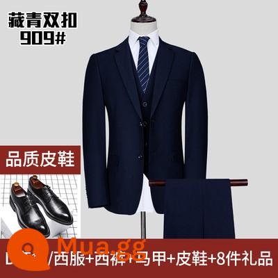 Bộ vest Luo Meng, bộ vest sinh viên đại học, bộ vest nam đi làm chuyên nghiệp đầy đủ, bộ vest nam phù rể phỏng vấn nam - Hai nút màu xanh hải quân-Gói D