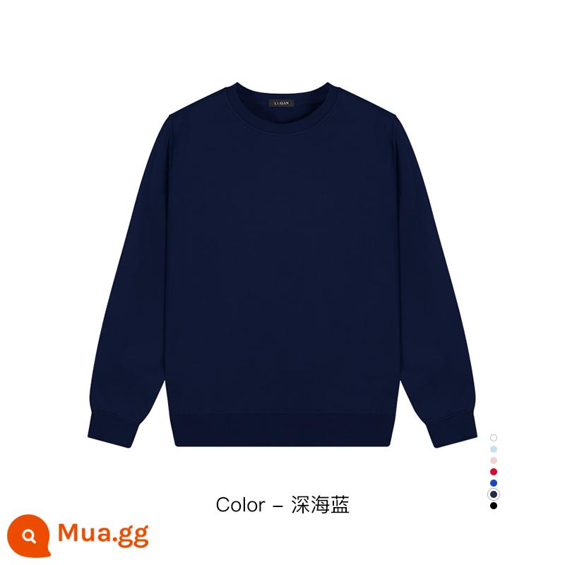 Cổ tròn cotton dày T tùy chỉnh in logo thêu mùa thu đông nhung dài tay đồng phục phục vụ quần áo làm việc nhân viên công ty tùy chỉnh - Xanh đậm