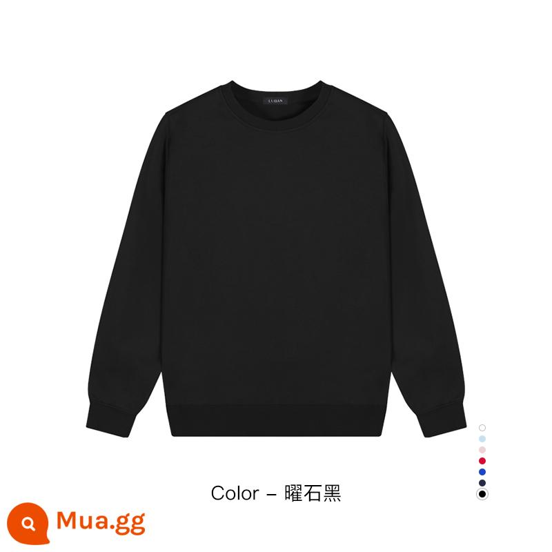 Cổ tròn cotton dày T tùy chỉnh in logo thêu mùa thu đông nhung dài tay đồng phục phục vụ quần áo làm việc nhân viên công ty tùy chỉnh - hắc diện thạch