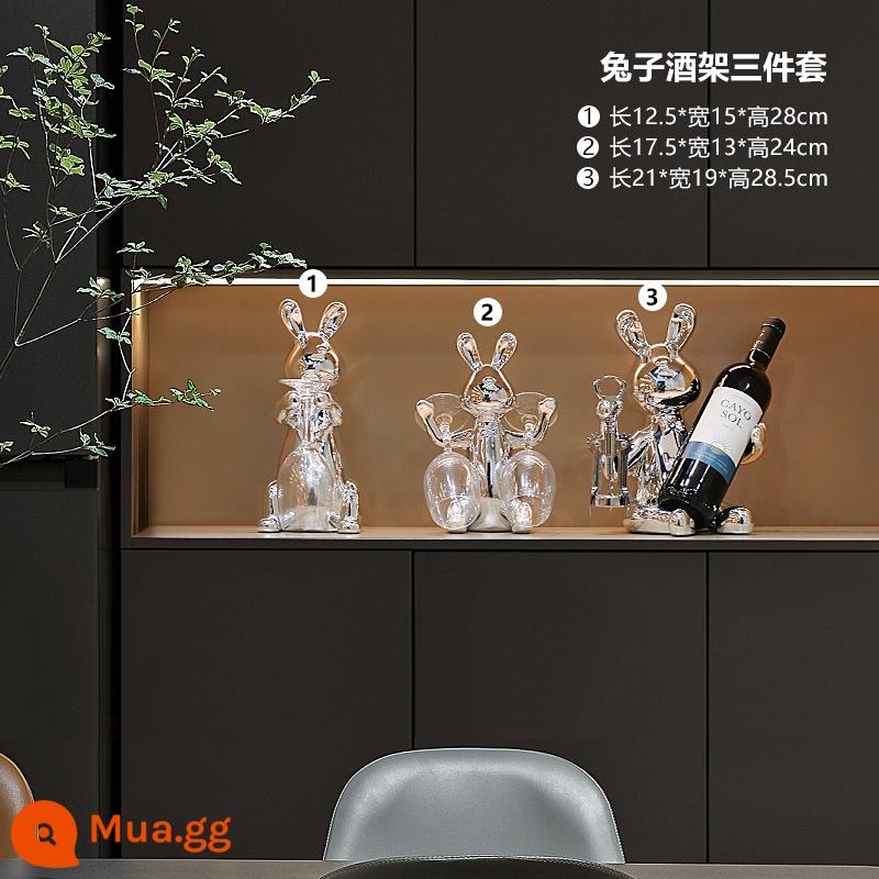 Rabbit Red Wine Rack Trang trí phòng khách Phong trào quà tặng mạ bạc Ánh sáng sang trọng tủ ăn rượu vang Rabbit Chuẩn trang trí - Giá tủ rượu thỏ cho gia đình ba người - bạc - không kèm chai rượu