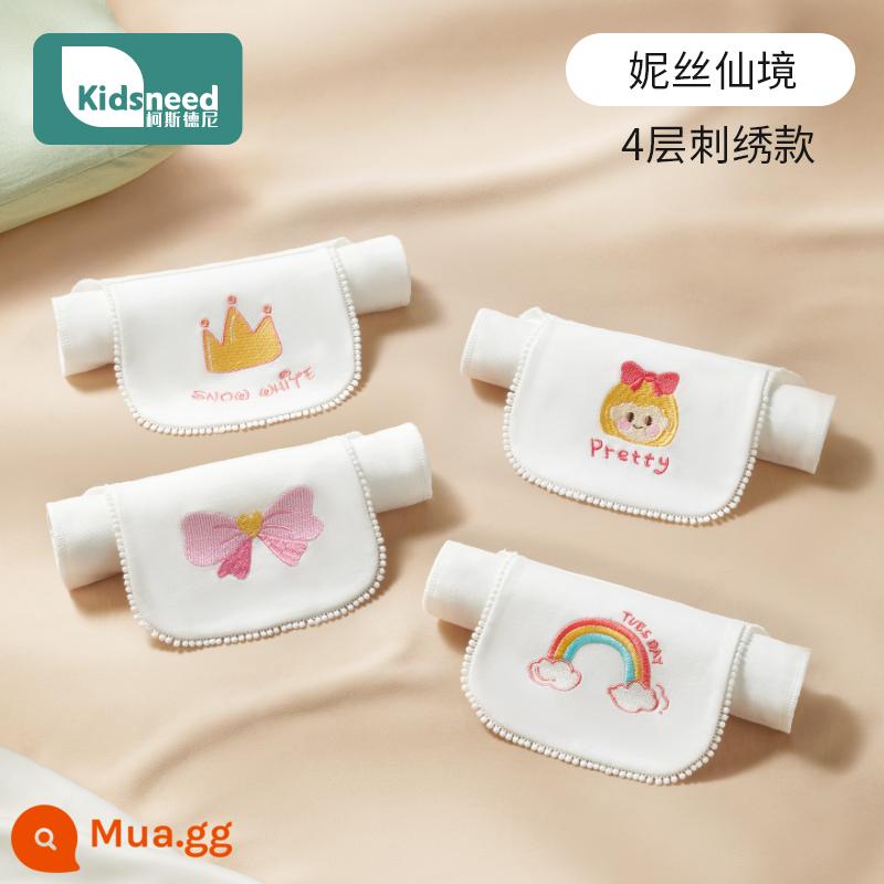 Khăn thấm mồ hôi cotton nguyên chất cho bé mẫu giáo bé có thể thêu tên cotton baby pad khăn thấm mồ hôi lưng bé trai bé gái Hàn - Tên thêu-4 gói-Nice Wonderland-4 lớp (kiểu thêu)