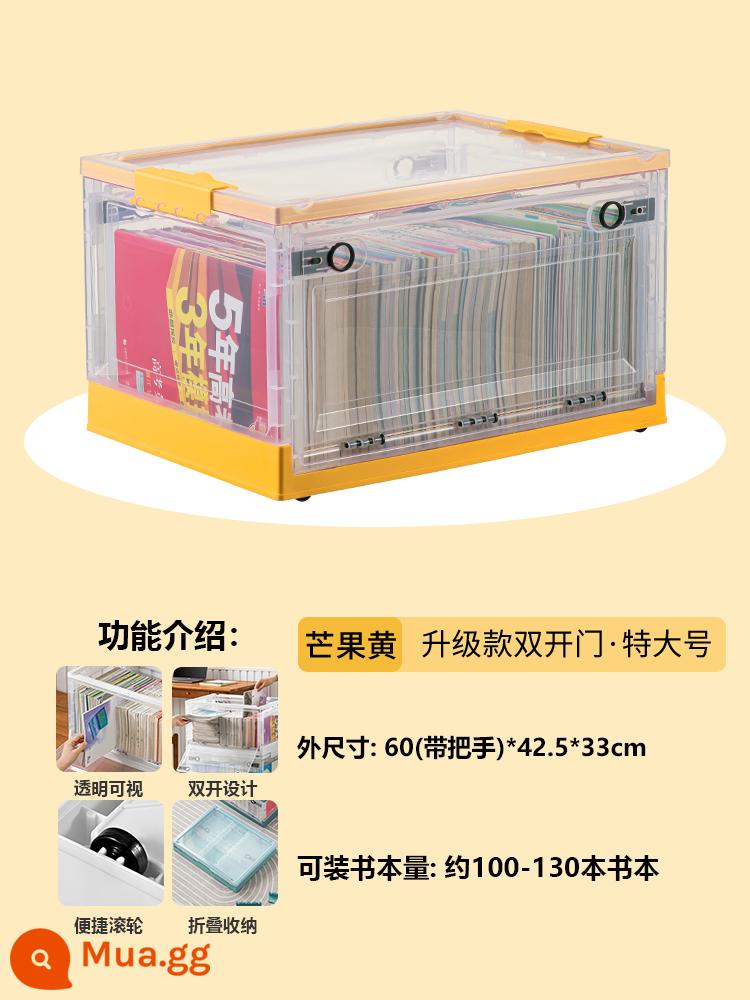 Book Storage Box Lớp học sử dụng cuốn sách -T -Sách lưu trữ hộp sách Book Book Storage Hộp lưu trữ nhà trong suốt tổ chức - [Trong suốt/Vàng xoài/Cực lớn] Dài 60 Rộng 42,5 Cao 33cm