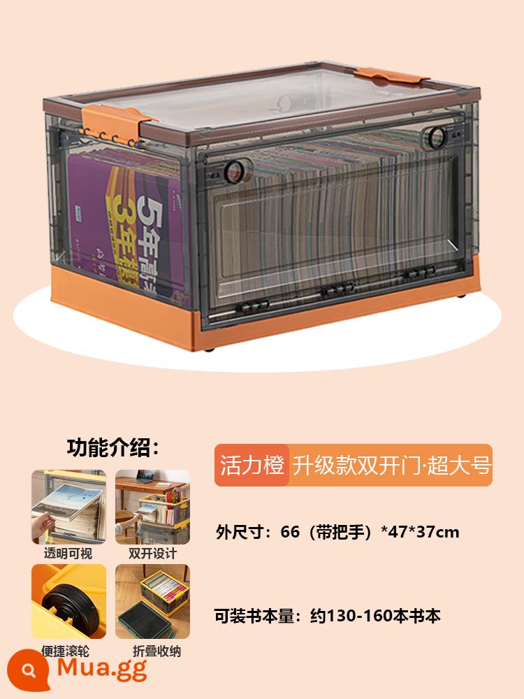 Book Storage Box Lớp học sử dụng cuốn sách -T -Sách lưu trữ hộp sách Book Book Storage Hộp lưu trữ nhà trong suốt tổ chức - [Nâu/Cam hoàng hôn/Cực lớn] Dài 66 Rộng 47 Cao 37cm