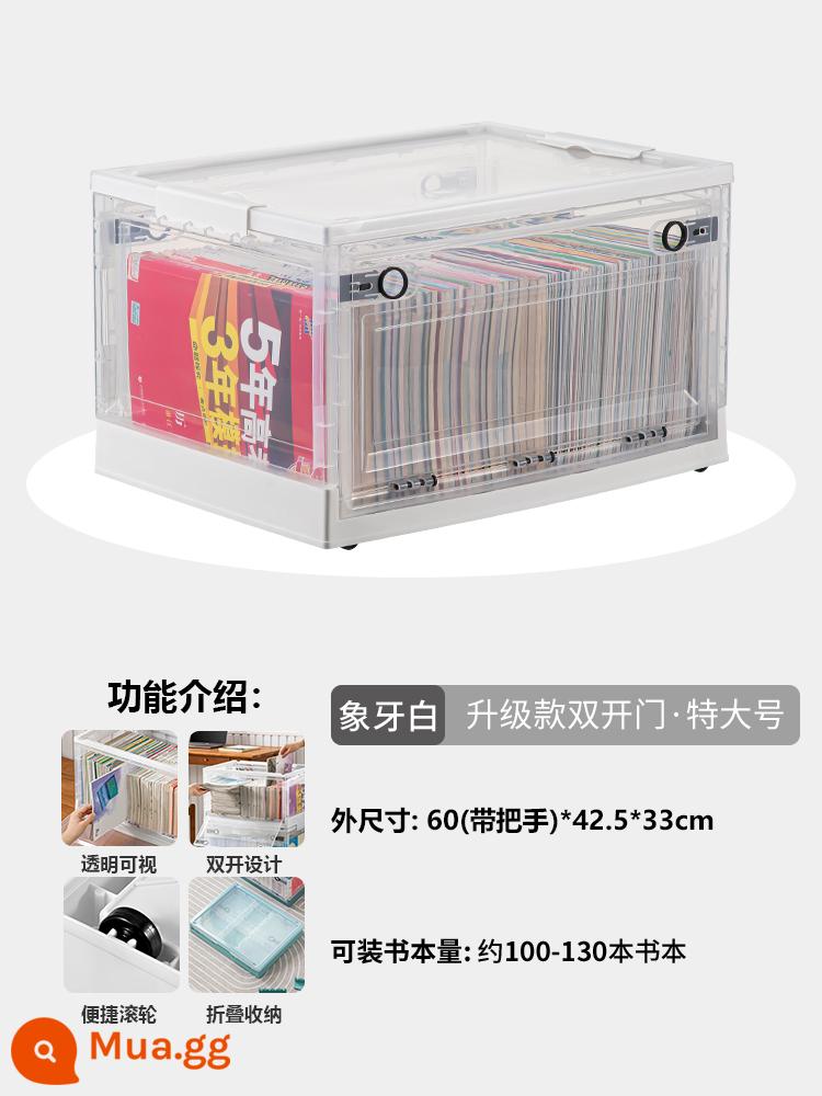 Book Storage Box Lớp học sử dụng cuốn sách -T -Sách lưu trữ hộp sách Book Book Storage Hộp lưu trữ nhà trong suốt tổ chức - [Trong suốt/Trắng ngà/Cực lớn] Dài 60 Rộng 42,5 Cao 33cm