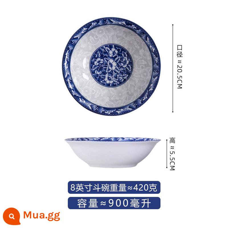 Jingdezhen bát sứ màu xanh và trắng 10 xô bát cháo lớn bát ramen Trung Quốc màu tráng men bát dùng được trong lò vi sóng - Bát xô 8 inch xanh trắng [10 chiếc]