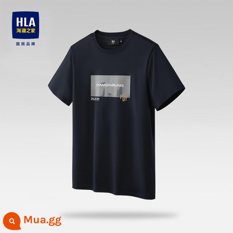 HLA/Hailan House Áo thun ngắn tay cổ tròn cotton nguyên chất mùa hè thoáng mát in hình cotton thoải mái thoáng khí Áo thun nam hàng đầu - Màu xanh hải quân 49 78% cotton 22% polyester