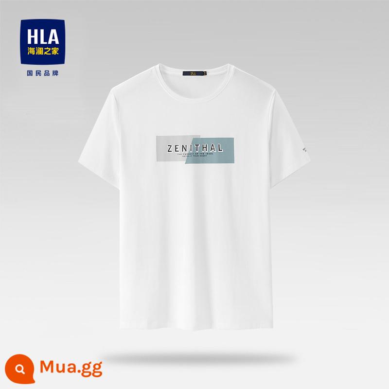 HLA/Hailan House Áo thun ngắn tay cổ tròn cotton nguyên chất mùa hè thoáng mát in hình cotton thoải mái thoáng khí Áo thun nam hàng đầu - Hoa văn trắng nhạt J0 56% cotton 34% nylon 10% spandex