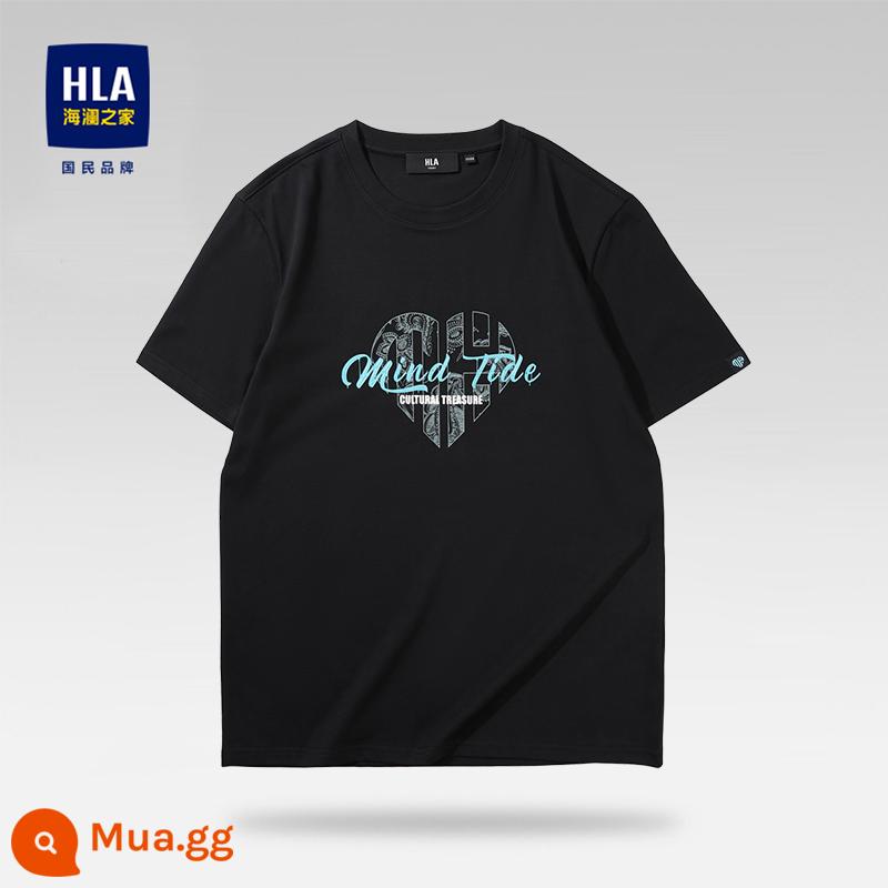 HLA/Hailan House Áo thun ngắn tay cổ tròn cotton nguyên chất mùa hè thoáng mát in hình cotton thoải mái thoáng khí Áo thun nam hàng đầu - Mẫu đen 26 78% cotton 22% polyester