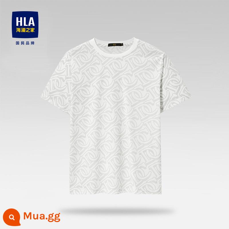 HLA/Hailan House Áo thun ngắn tay cổ tròn cotton nguyên chất mùa hè thoáng mát in hình cotton thoải mái thoáng khí Áo thun nam hàng đầu - Hoa văn trắng nhạt R3 77% cotton 23% polyester