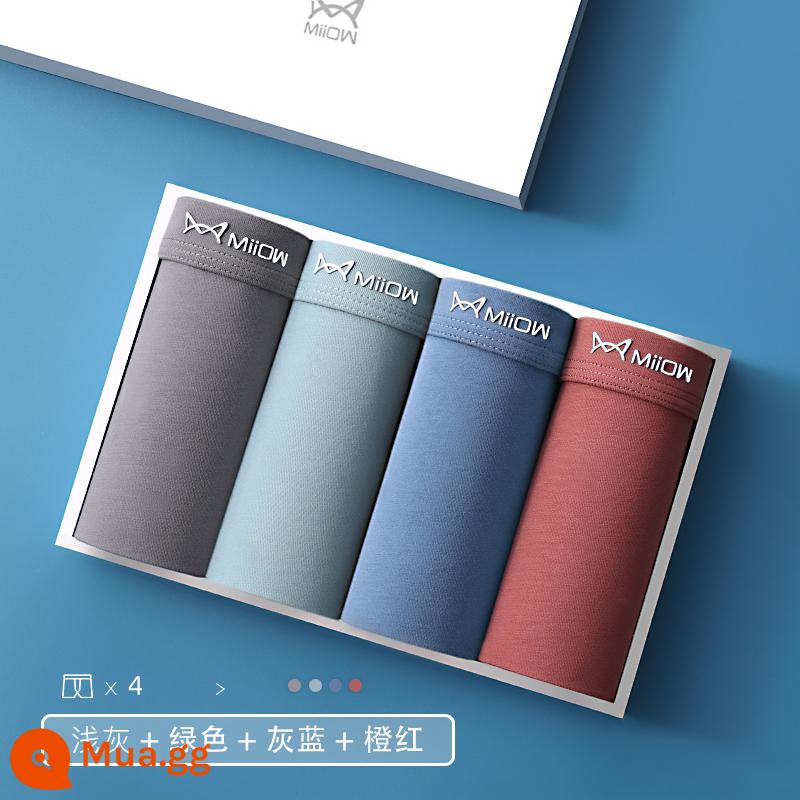 Cat Men Quần Lót Nam Quần Boxer Nam Cotton Nguyên Chất Rộng Thoáng Khí Đáy Quần Kháng Khuẩn Quần Short Bé Trai Boxer Head Phong Cách Nam - 4-F: xám nhạt + xanh lá moxa + xanh xám + cam [bảo hiểm vận chuyển miễn phí giao hàng chớp nhoáng]