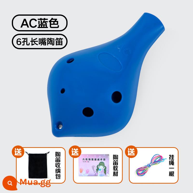 Nhựa Ocarina 6 lỗ alto AC mục mới bắt đầu trẻ em học sinh nhựa 6 lỗ C-Tune nhạc cụ chuyên nghiệp chơi Ocarina - [Miệng dài 6 lỗ màu xanh] Tặng dây buộc/túi nhung/sách giáo khoa/miễn phí khắc