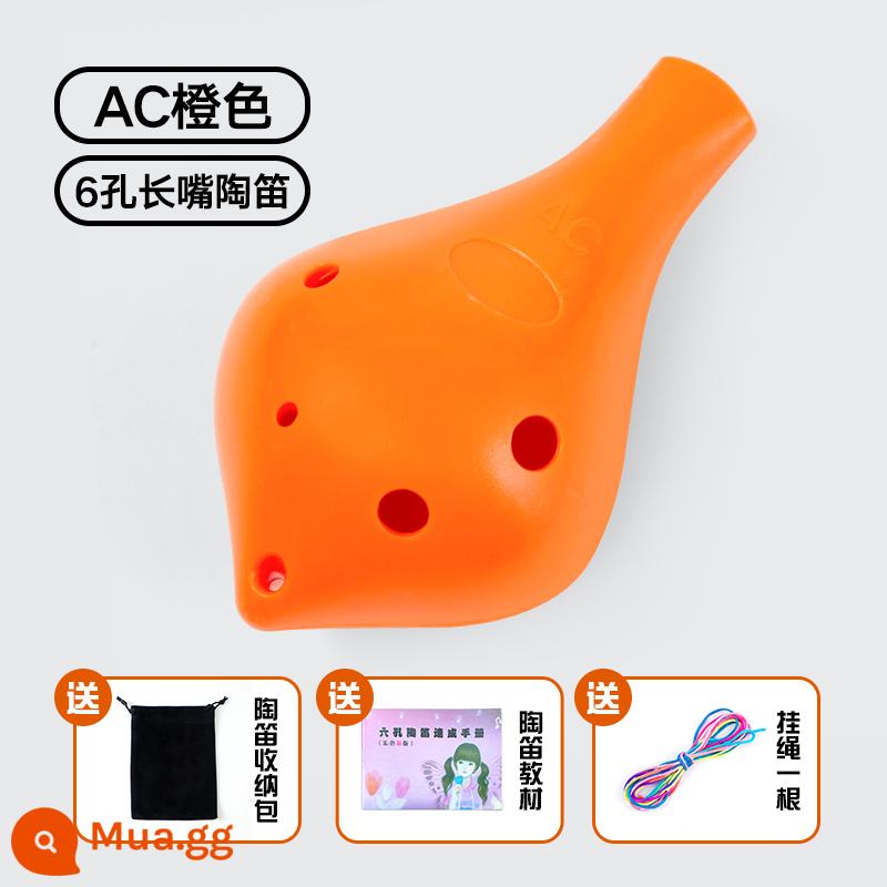 Nhựa Ocarina 6 lỗ alto AC mục mới bắt đầu trẻ em học sinh nhựa 6 lỗ C-Tune nhạc cụ chuyên nghiệp chơi Ocarina - [Miệng dài 6 lỗ màu cam] Tặng dây buộc/túi nhung/sách giáo khoa/miễn phí khắc