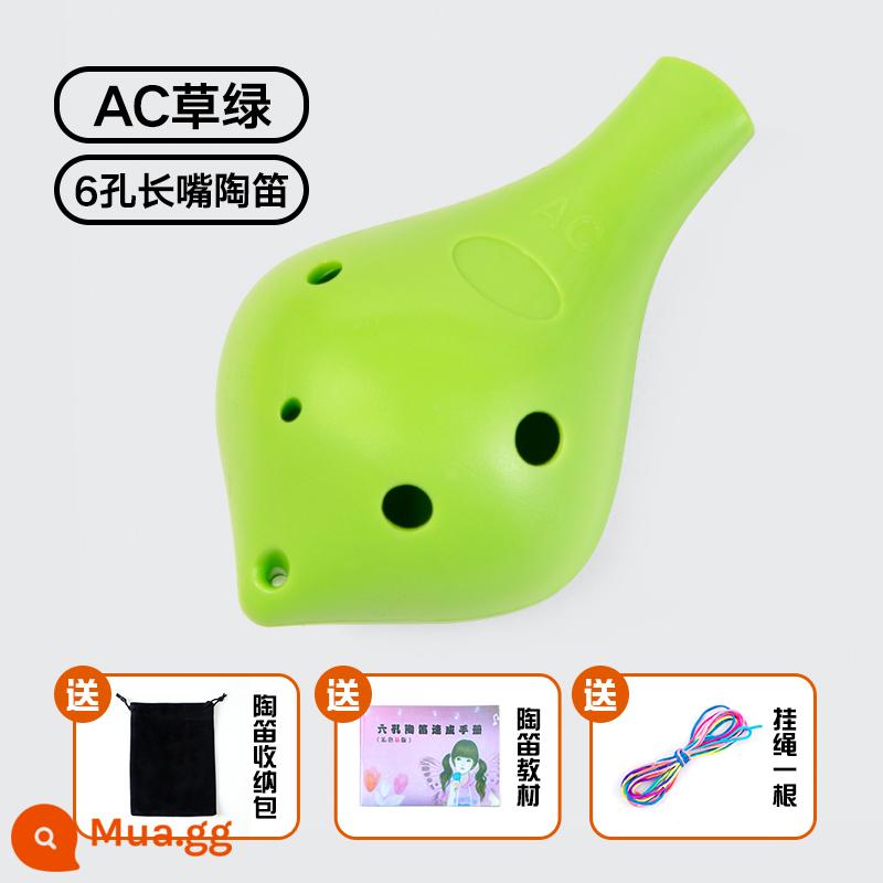 Nhựa Ocarina 6 lỗ alto AC mục mới bắt đầu trẻ em học sinh nhựa 6 lỗ C-Tune nhạc cụ chuyên nghiệp chơi Ocarina - [Cỏ miệng dài 6 lỗ màu xanh lá cây] Tặng dây buộc/túi nhung/sách giáo khoa/miễn phí khắc