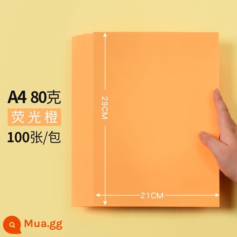 a4 giấy photocopy màu giấy thủ công giấy photocopy origami giấy đặc biệt cắt giấy mẫu giáo trẻ em giấy vuông hạc giấy màu - A4 [80g cam huỳnh quang] 100 tờ