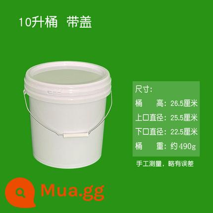 Xô nhựa đóng gói thùng đóng gói cấp thực phẩm tròn di động hộ gia đình thùng chứa nước màu trắng thùng rỗng sơn thùng sơn - 10 lít - có nắp (nắp tuyến)