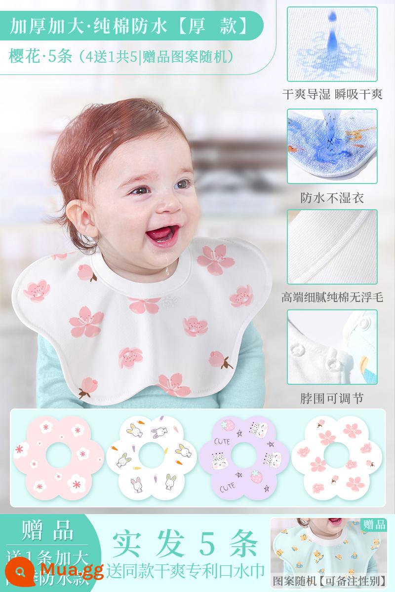 Slobber Bé Xoay 360 Nguyên Chất Cotton Yếm Plus Kích Thước Sơ Sinh Nam Nữ Bé Chống Thấm Nước Nhổ Sữa Yếm Mùa Thu Đông - Cực lớn [Loại dày] Sakura 4 Tặng 1, Tổng cộng 5｜Chảy dãi nhiều·Khạc ra sữa