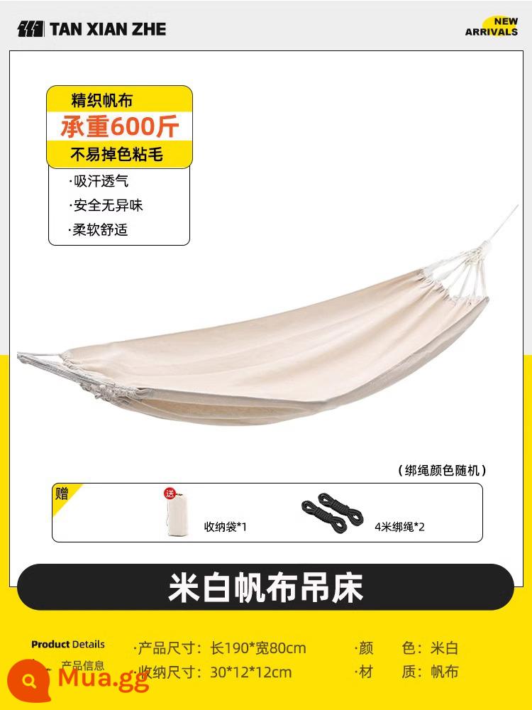 Võng đu ngoài trời chống lật trường trẻ em người lớn trong nhà vải cây treo giường treo ghế ký túc xá ký túc xá sinh viên - Phong cách cổ điển - trắng nhạt [thích hợp cho 1 ~ 2 người] (đi kèm dây buộc dày * 2 + túi đựng)